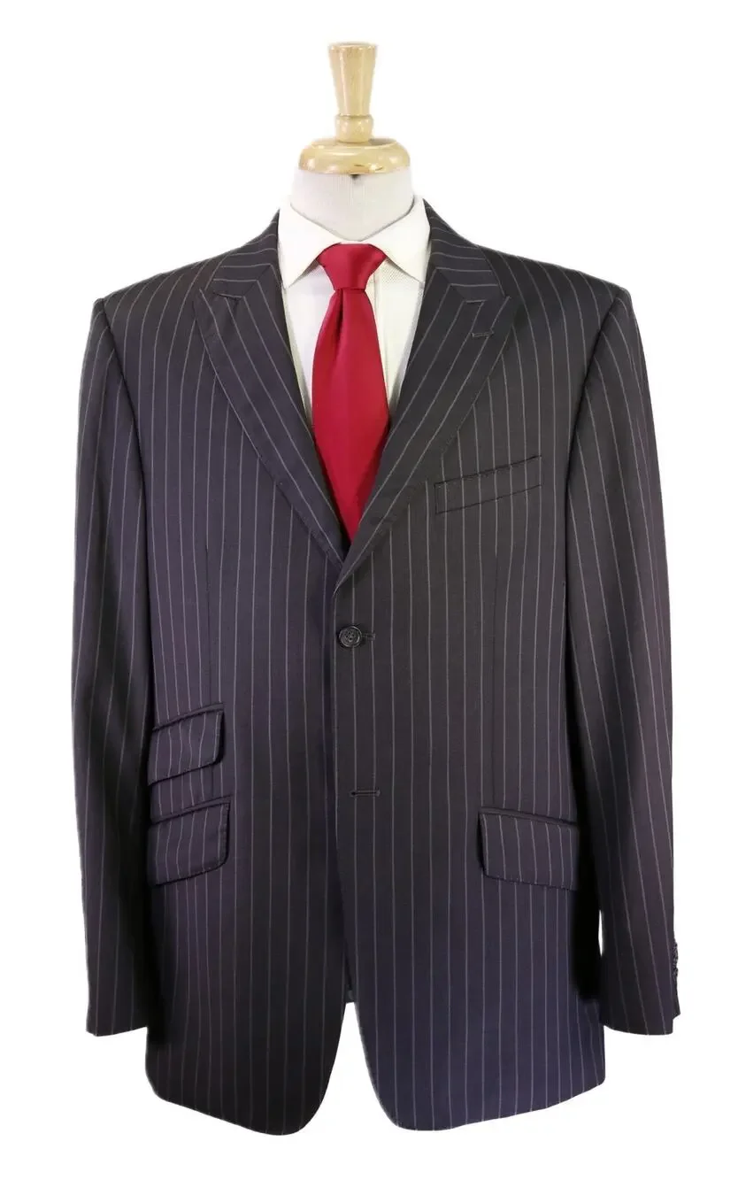 Banana Republic Gray Bold Pinstripe Peak Lapel 2-Btn Wool Suit 44R